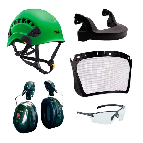 KIT casco Petzl con visera de malla, gafas y orejeras Peltor