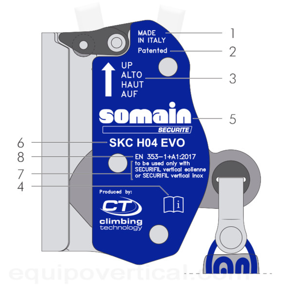 Anticaídas SKC H04 EVO con mosquetón para LDV vertical cable 8mm 2