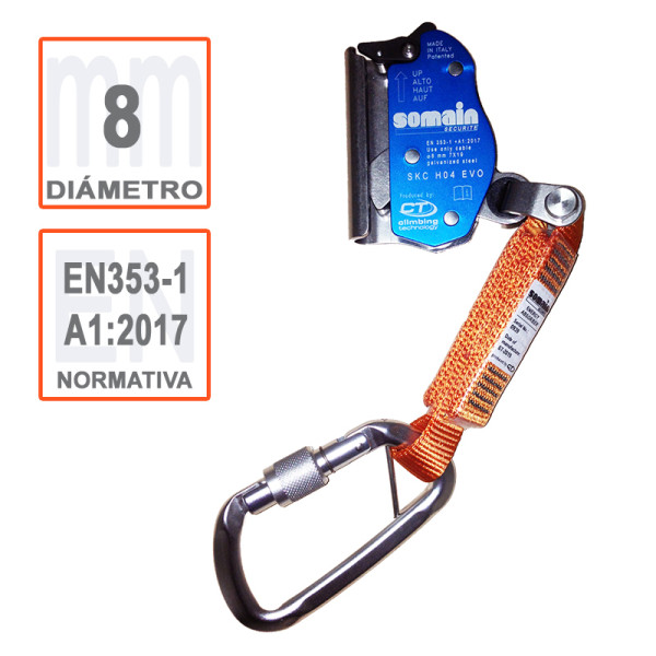 Anticaídas SKC H04 EVO con mosquetón para LDV vertical cable 8mm