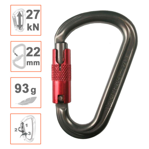 Mosquetón aluminio forma HMS de ISC automático triple seguridad