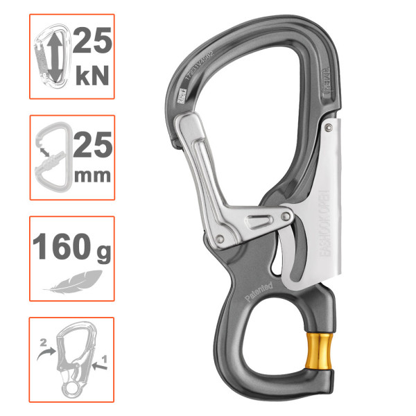 Gancho aluminio EASHOOK OPEN Apertura 25mm Homologado EN362 Petzl