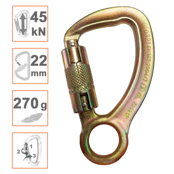 Conector Kobra de acero resistencia 4500kg cierre triple Skylotec