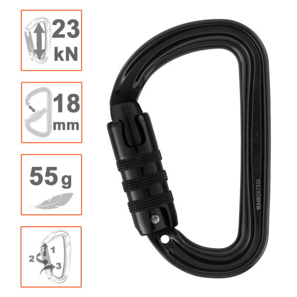 SMD mosquetón asimétrico negro con cierre Triact Lock de Petzl