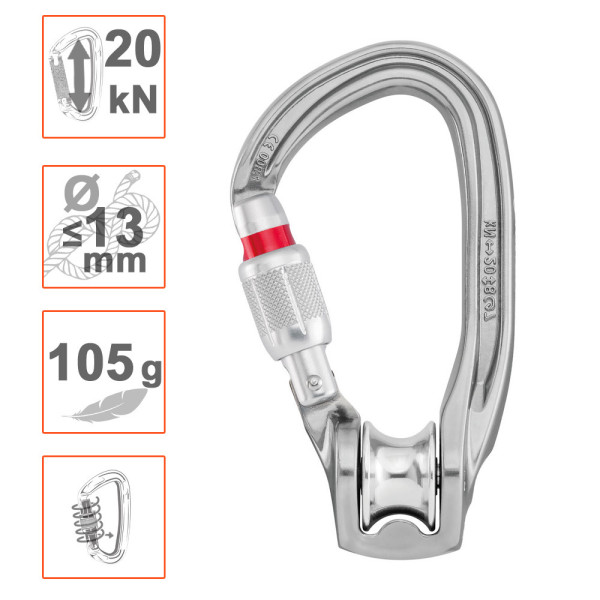 Mosquetón ROLLCLIP Z de Petzl con polea integrada y cierre rosca