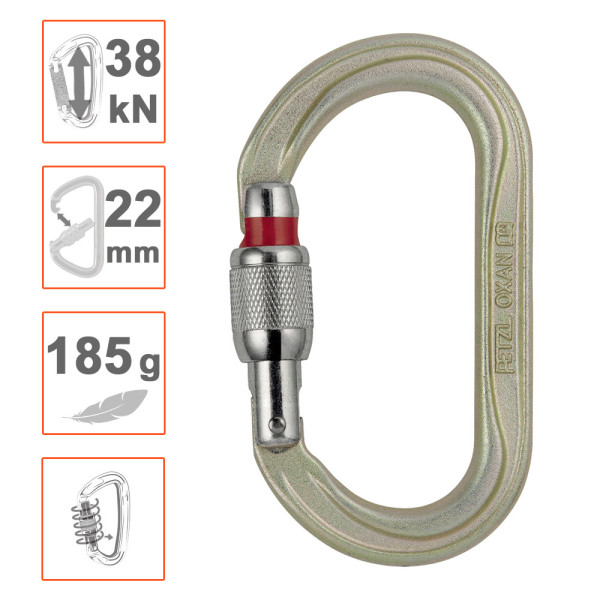 Mosquetón de seguridad OXAN de acero con cierre Screw marca Petzl