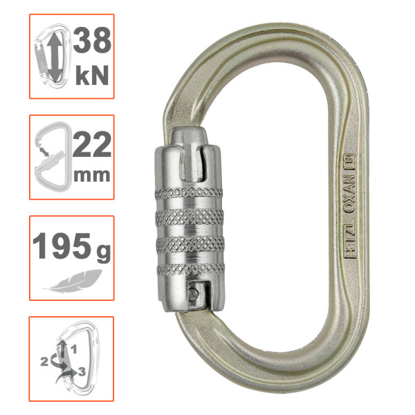 Mosquetón de acero OXAN con cierre Triact Lock de la marca Petzl