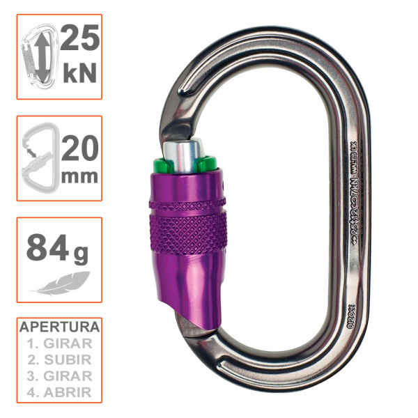 Mosquetón de aluminio ULTRA OVAL Durolock con cierre cuadruple
