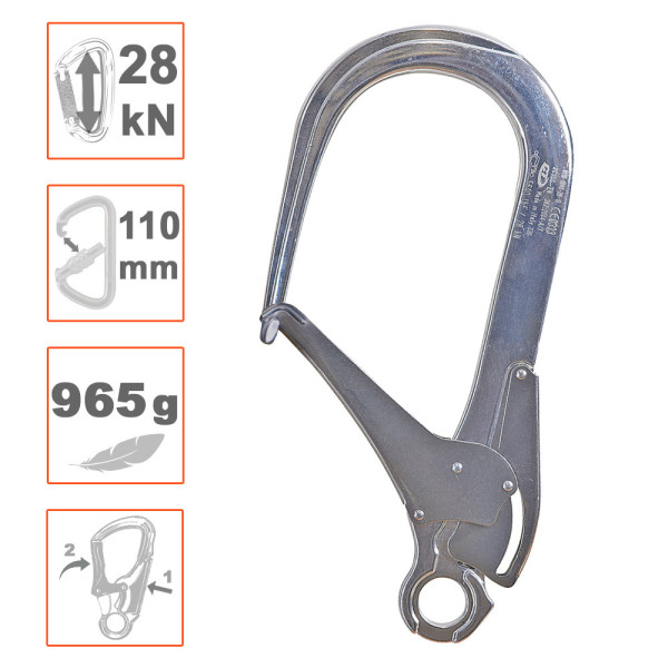 Gancho de gran apertura 110mm ideal para estructuras metálicas