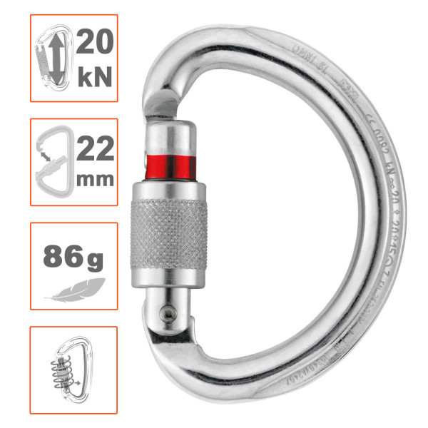 Mosquetón semicircular multidireccional OMNI Screw de Petzl