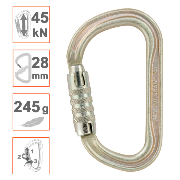 Mosquetón de acero VULCAN Triact de Petzl y alta resistencia 45kN