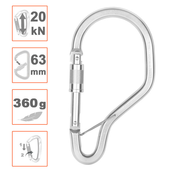 Gancho de seguridad en aluminio zicral con apertura de 65mm