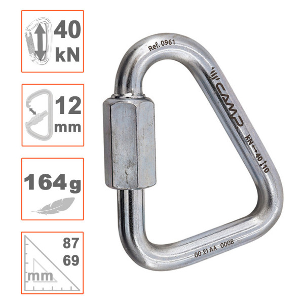 Conector triangular maillón Delta 10 para uso anticaídas.