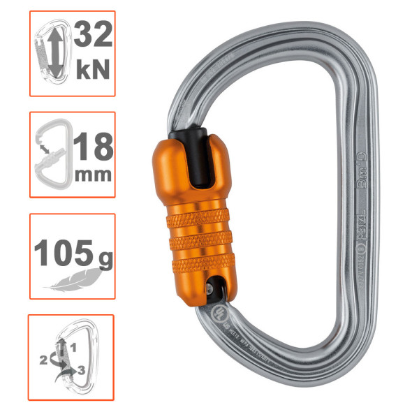 Mosquetón asimétrico Bm'D Triact Lock de Petzl. Garantía 3 años
