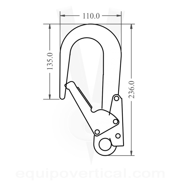 Gancho de seguridad con apertura 60mm. Aluminio. Homologado EN362