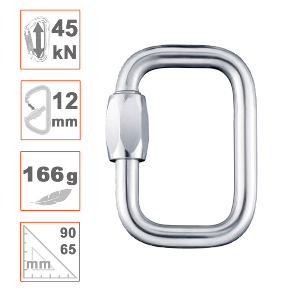 Maillón Rectangular de acero 10mm homologado EN362 anticaídas.