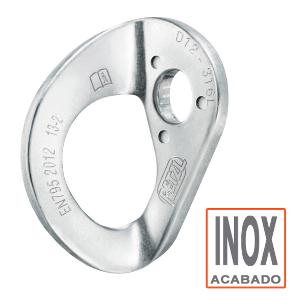 Plaqueta COEUR de Petzl en acero inox, para anclaje de personas.