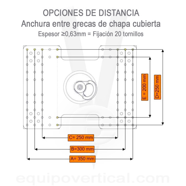 Poste de anclaje anticaídas HLH inox para cubiertas metálicas