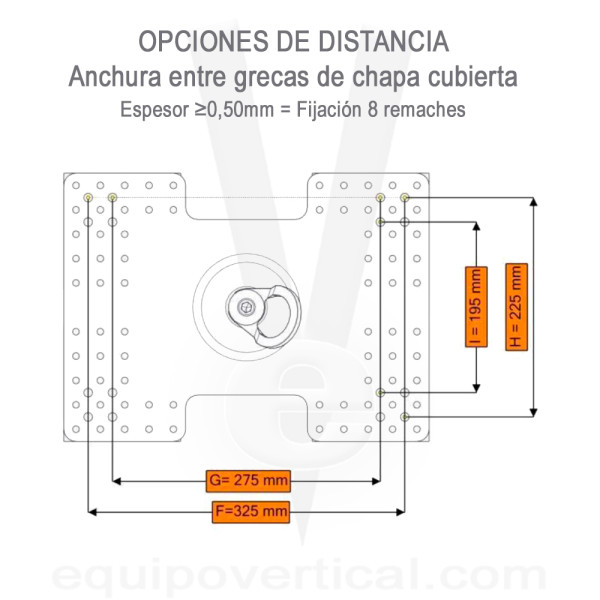 Poste de anclaje anticaídas HLH inox para cubiertas metálicas