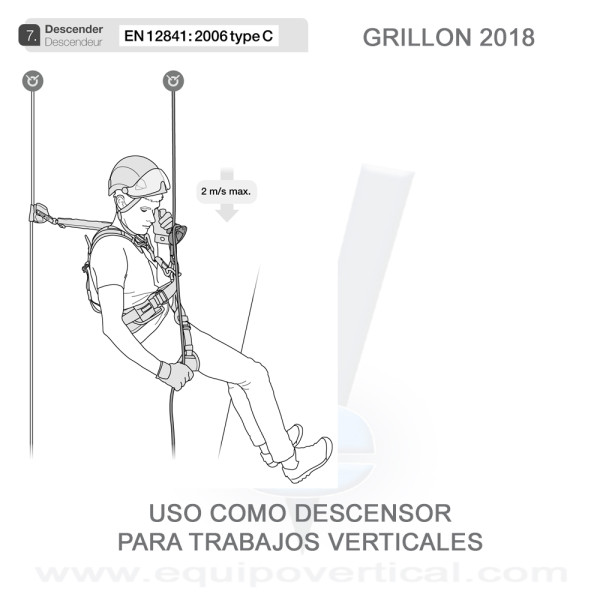 GRILLON Amarre con bloqueador de posicionamiento regulable Petzl