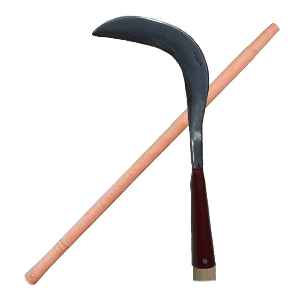 Falsón curvo con palo de madera de 120cm para poda de palmeras.