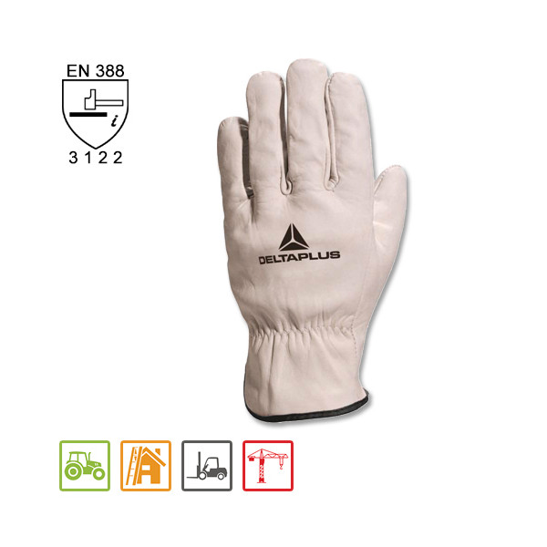 Guantes de piel flor tipo americano. Cuero bovino color blanco.