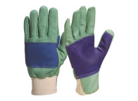 Guantes piel verde cuero vacuno para jardineria. Repelan el agua.
