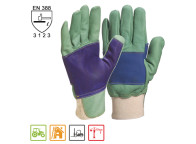 Guantes piel verde cuero vacuno para jardineria. Repelan el agua.