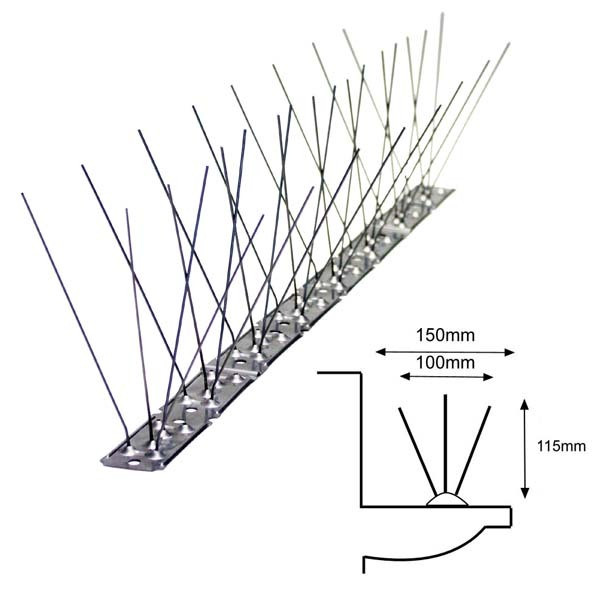 Triple pincho 10cm base inox - Protección antipalomas 15cm