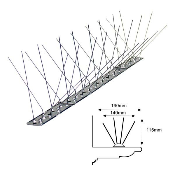 Cuadruple pincho 14cm base inox - Protección antipalomas 19cm