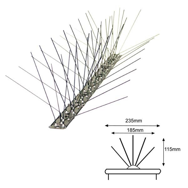 Quintuple pincho 18,5cm base inox - Protección antipalomas 23,5cm