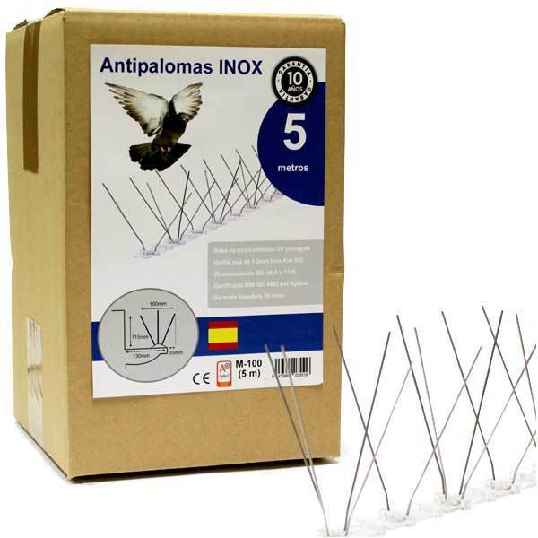 Pack de 5 metros de púas antipalomas. Con triple fila de pinchos.
