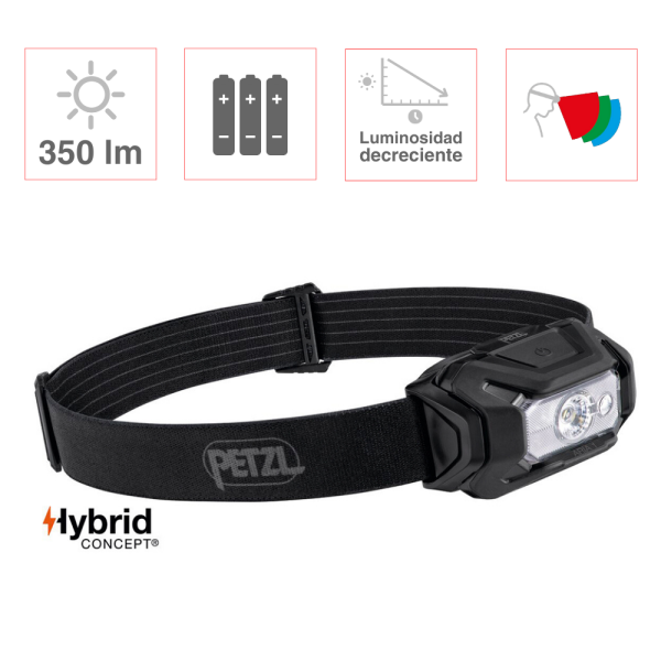 Linterna frontal ARIA 1 negra RGB estanca 350 lúmenes con pilas