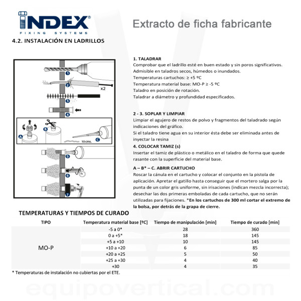 Resina poliéster MOP+ Index para instalación de anclajes químicos
