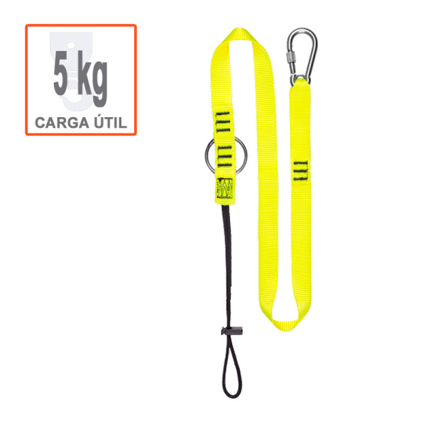 Eslinga amarilla para amarrar motosierras en trabajos de altura.