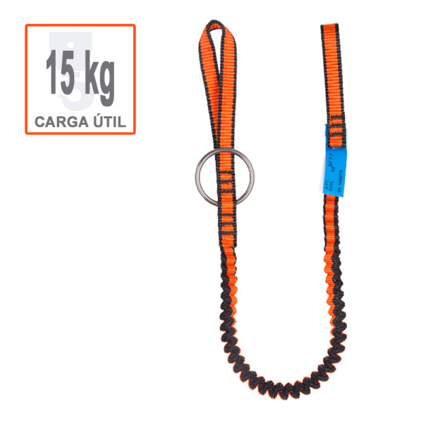 Eslinga elástica naranja para prevenir la caída de herramientas.