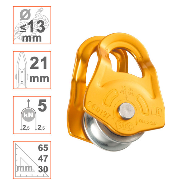 MOBILE Polea simple Petzl de placas oscilantes y cojinete