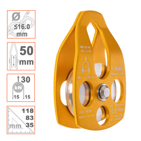 Polea Beal TRANSFAIR simple para izado de cargas con cuerdas