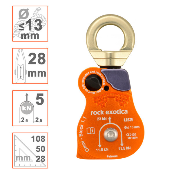 Polea Omni Block 1.1 Rock Exotica con eslabón giratorio integrado