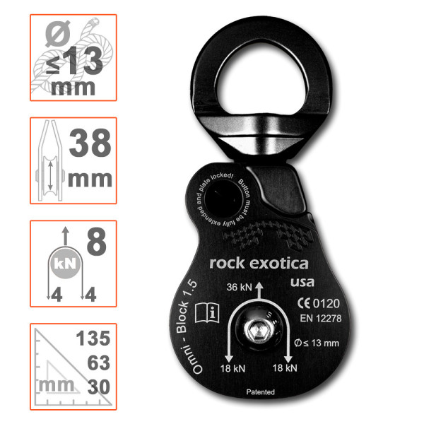 Polea con eslabón giratorio Omni 1.5 Rock Exotica. Roldana 38mm 2