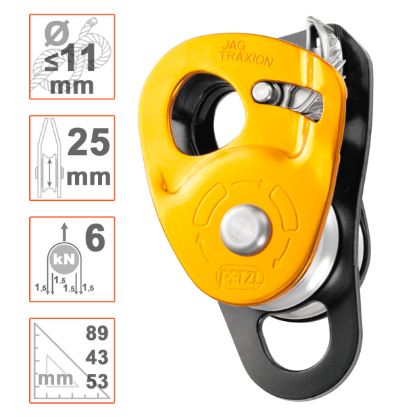 Polea doble JAG TRAXION de Petzl. Ligera y de alto rendimiento.
