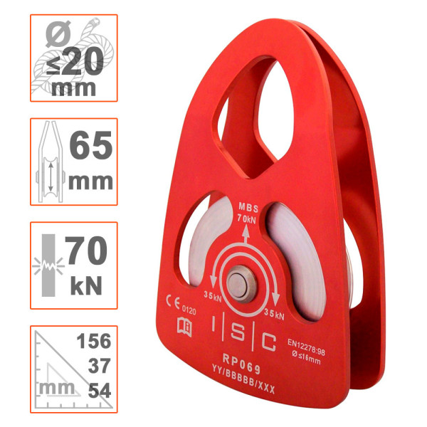 Polea prussik grande para cuerdas hasta Ø20mm. Ideal apeo en poda