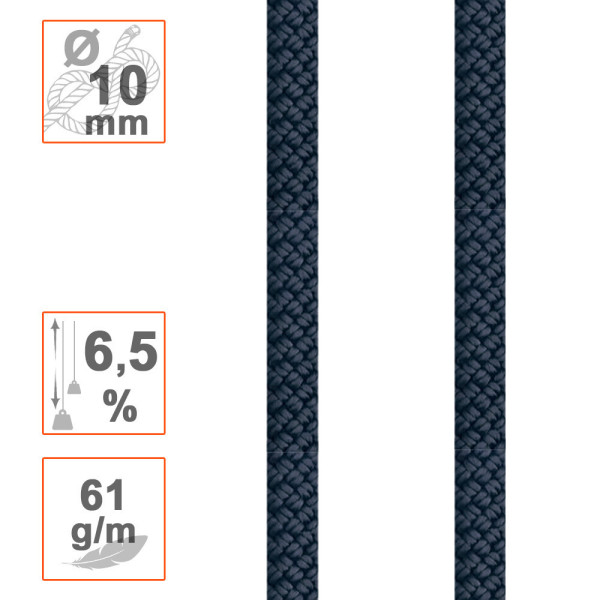 Cuerda dinámica Ø10mm DYNAFLEX negra ideal para artistas