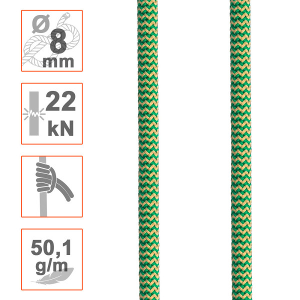 Cordino Ø8mm OCEAN POLIESTER para nudos de fricción. Para trepa