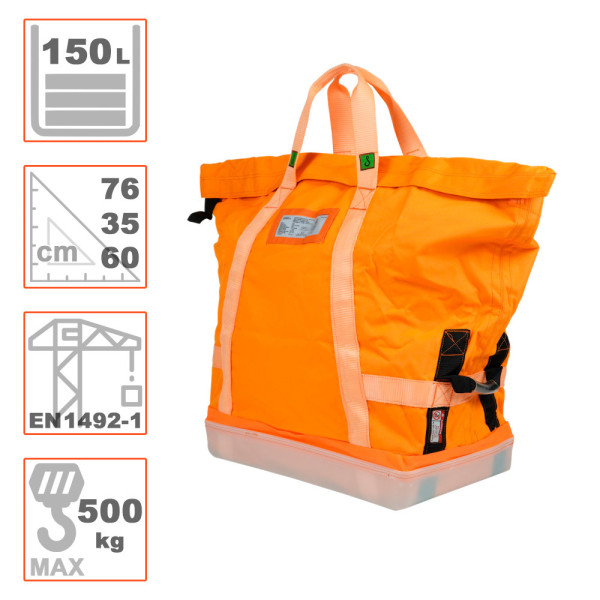 Saco certificado 3982 para 500kg de carga útil. Dim 60x35x75cm