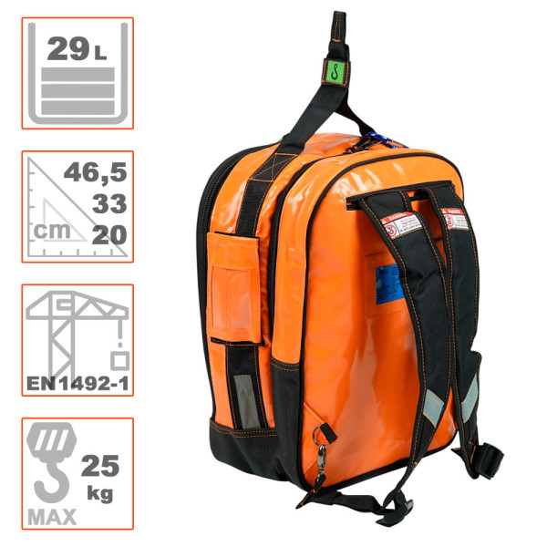 Mochila 29L certificada 4389 carga útil 25kg para equipo alturas