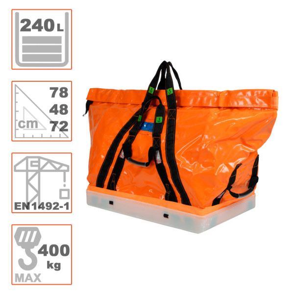 Saca 4321 certificada para elevación de 400kg. Dim 77x46x72cm