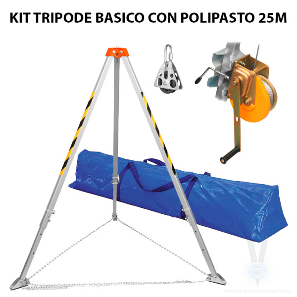 KIT Trípode básico con bolso transporte. Polipasto rescatador 20m