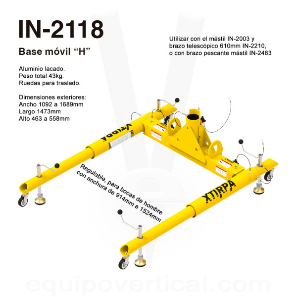 Kit completo de brazo pescante sobre Base H móvil con ruedas