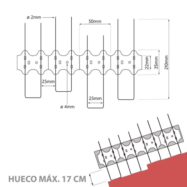 Barrera antipalomas para placas solares con Varillas de 21cm