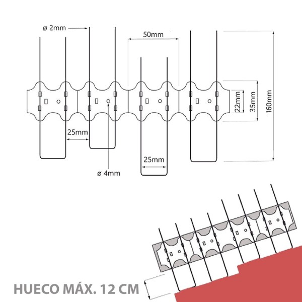 Antiaves para placas solares coplanarias. Varillas de 16cm.